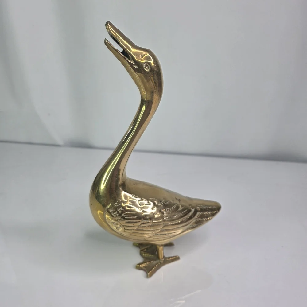 Vintage Brass Duck Goose Webbed Feet Legs Long Neck. - Picture 1 of 12